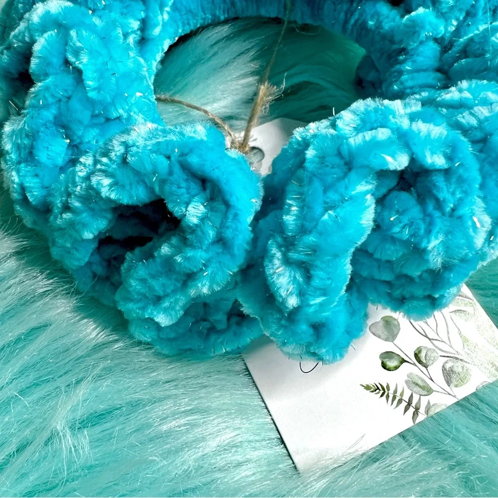 Handmade VELVET Ice Blue Crochet Scrunchie Sparkle Large Hair Tie PinkRainCloud